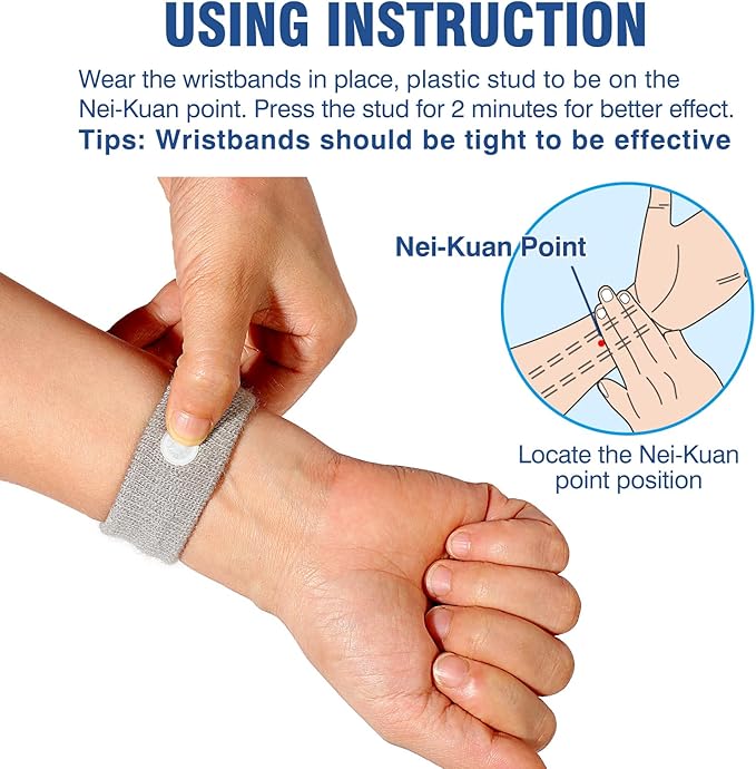 Motion Sickness Bands Anti Nausea Wristband for Adult and Kids Morning Sickness Relief for Pregnant Women Acupressure Nausea Relief for Car, Sea, Air Sickness - 3 Pairs Grey, Black, Blue