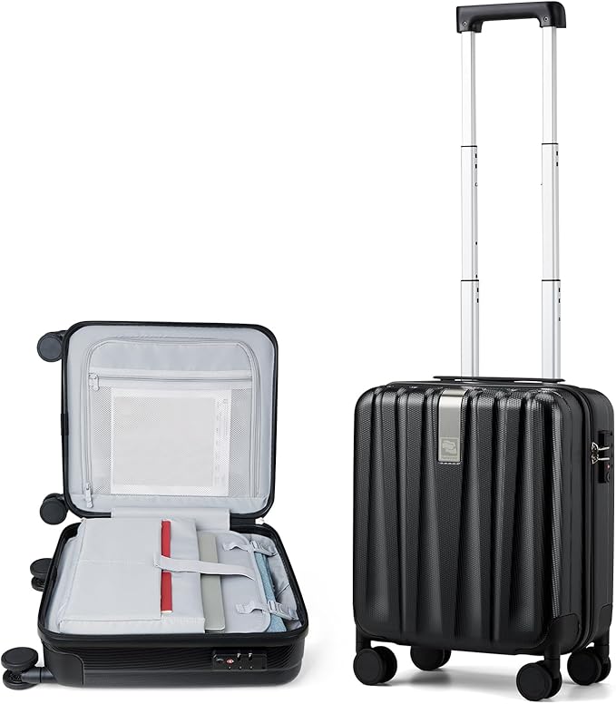 Hanke 16 Inch Underseat Carry on Suitcases with Wheels,Lightweight Hard Shell Carry on Luggage for Weekender,Travel Approved Small Suitcase,Travel Luggage for Womem Men,Jet Black.
