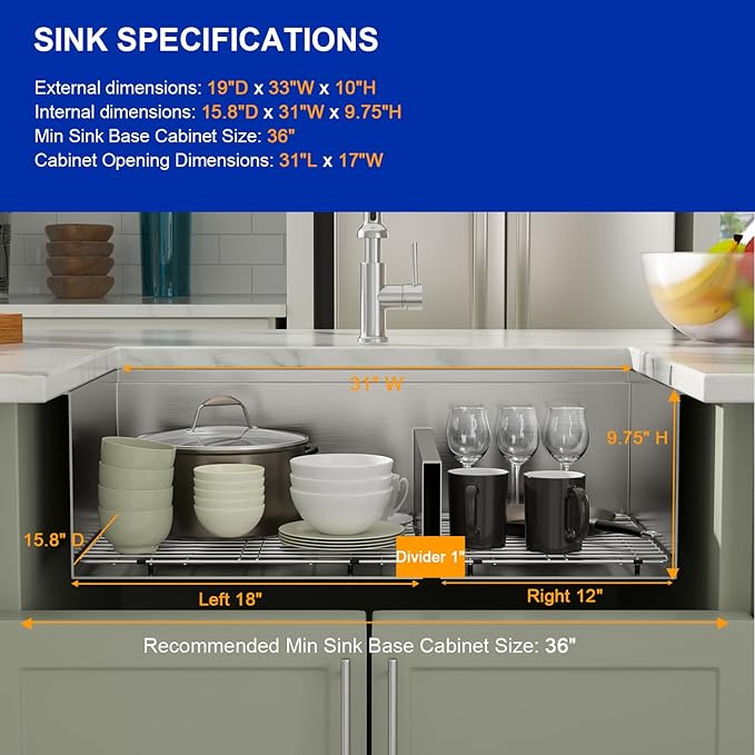Dcolora 33 Inch Double Bowl Kitchen Sink Undermout Workstation 16 Gauge Stainless Steel Sinks Spacious 60/40 Split Double Basin Under Counter, 33"x19"x10" DC-U7710