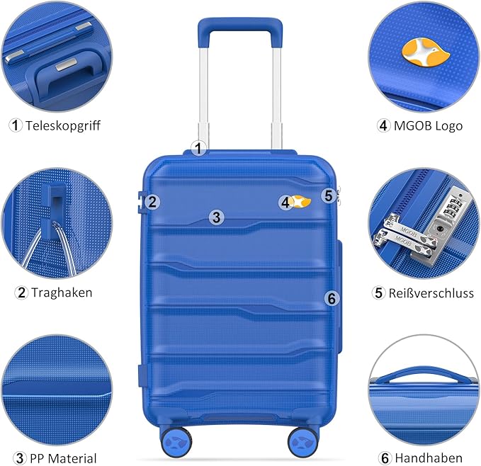 24 Inch Luggage with Spinner Wheels, Hard Shell Suitcase, Lightweight PP Luggages with TSA Lock, Checked-Medium Suitcases 24-Inch, Blue