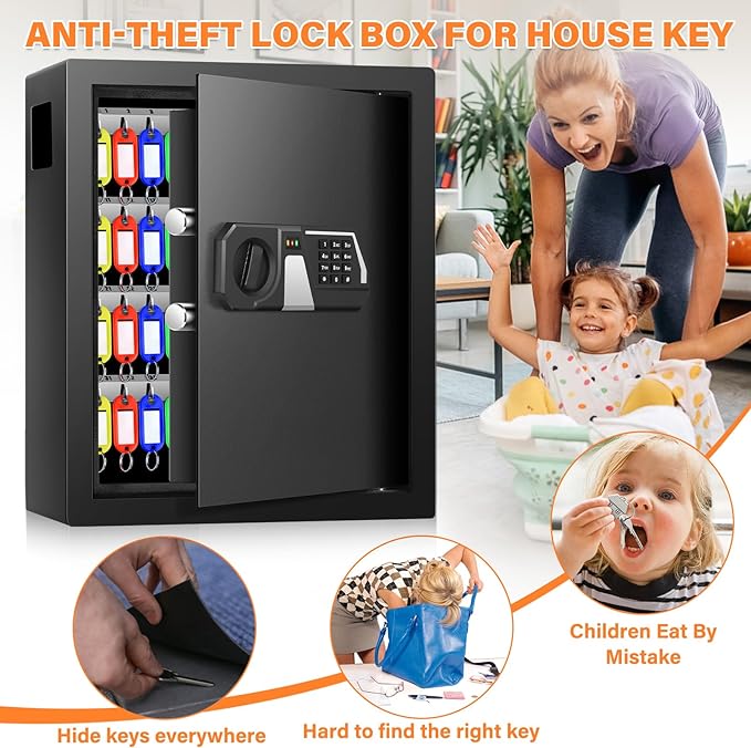 200 Keys Fireproof Key Safe with Hook Plates and Key Tags, Anti-Theft Key Lock Box Wall Mount with Combination Lock, Heavy Duty Key Box Key Cabinet Key Organizer for Home Office Garage