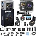 AKASO Brave 4 Action Camera 4K 30fps with 64GB MicroSD Card Bundle 20MP Ultra HD 131FT Waterproof Underwater Camera EIS WiFi Remote Control 5X Zoom Sport Cameras with Bicycle Accessories Kit