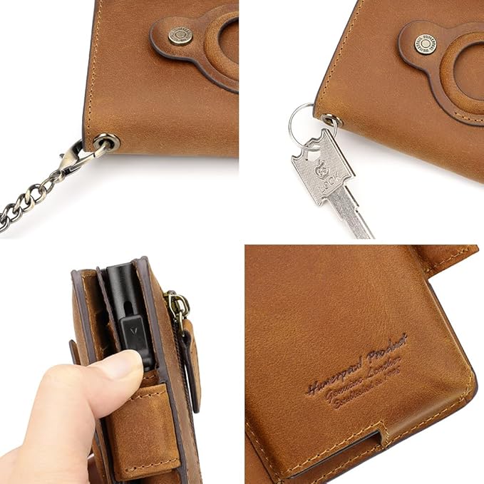 Mens Wallet Card Holder: Pop Up Aluminum Case, Genuine Leather, Smart, RFID Blocking, Slim, Minimalist, Front Pocket - 9-12Capacity (Brown)