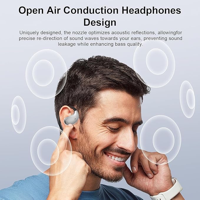 Ultra Ergonomic Open Ear Earbuds, Bone Conduction Over The Bluetooth Headphones Built-in Mic, Waterproof Design, LED Digital Display, Touch Control Operate, Fit Cycling Running Workout Sport, Black