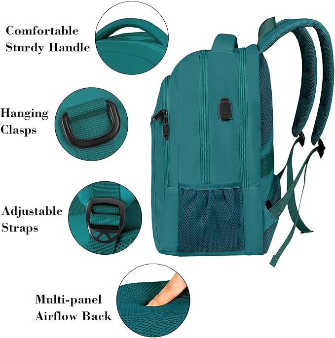 MATEIN Slim Laptop Backpack, Anti Theft 15.6 inch Computer Travel Backpack with USB Charging Port for Work College, Sturdy Water Resistant Daily Rucksack Bag Gifts for Men & Women, Peacock Blue