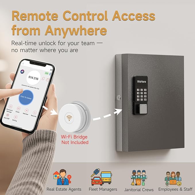 32 Key Lock Box Wall Mount, Smart Key Cabinet One Time Password/APP Bluetooth/Fixed/Wi-Fi Remote/Key Unlock, Key Management for Valets/Realtors/Office/Hotel