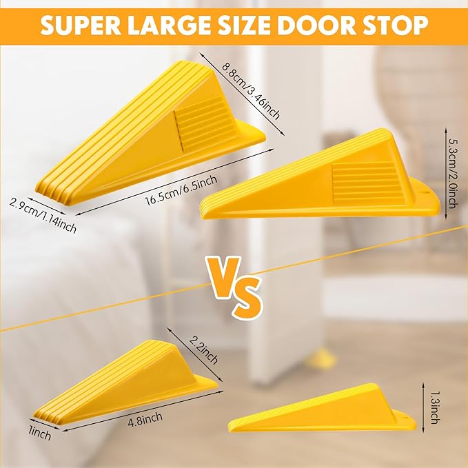 Frienda 4 Pcs Jumbo Door Stoppers Heavy Duty Door Stopper Tall up to 2inch Tall Wedge TPR Large Wedge Stackable Big Rubber Doorstop for Hotel Carpet Hardwood Concrete and Tile (Yellow)