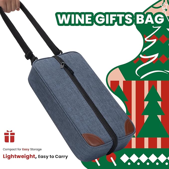 ALLCAMP Wine Tote Bag with Cooler Compartment，Picnic Set Carrying Two Sets of Tableware（Blue）