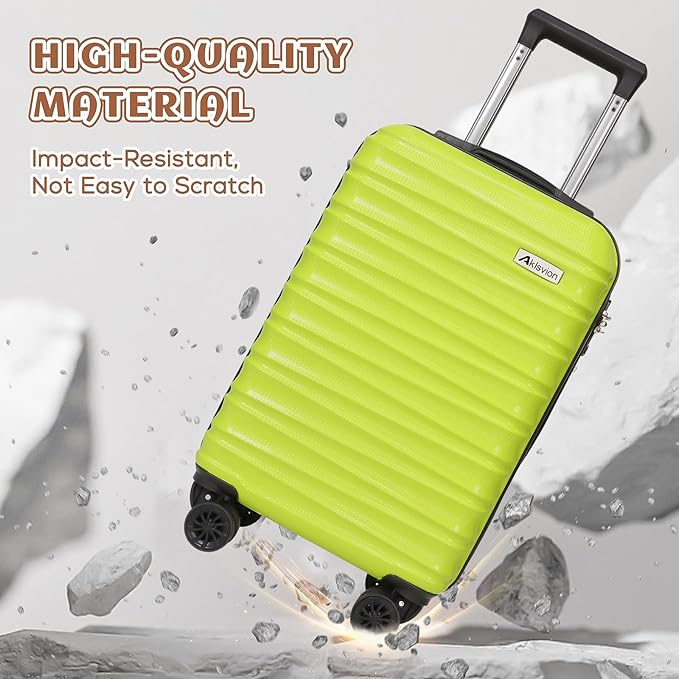 Carry on luggage 20 In suitcase with Spinner Wheels ABS & PC Hardside Luggage（Lime）