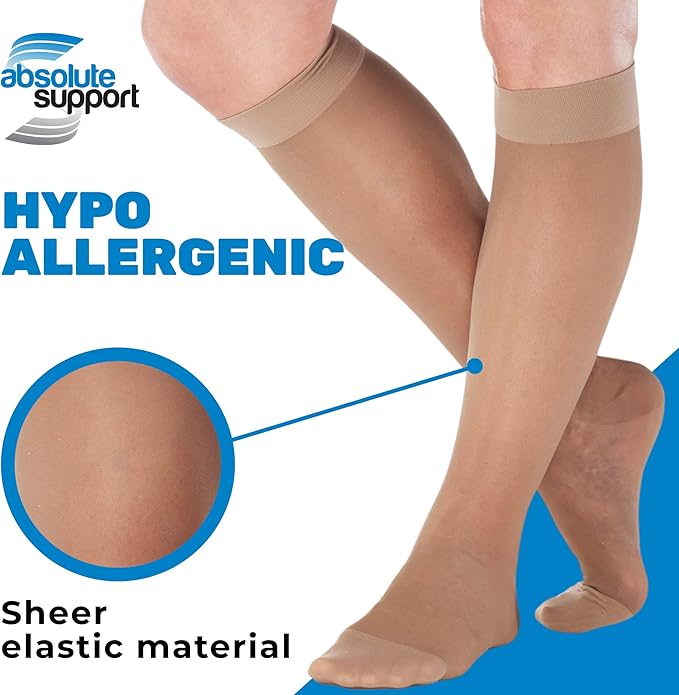(3 Pairs - Closed Toe) Made in USA - Compression Stockings for Women 15-20mmHg - Sheer Compression Socks for Edema, Pregnancy, Diabetic, Post Surgery Recovery - Taupe, Small - A101T1-3