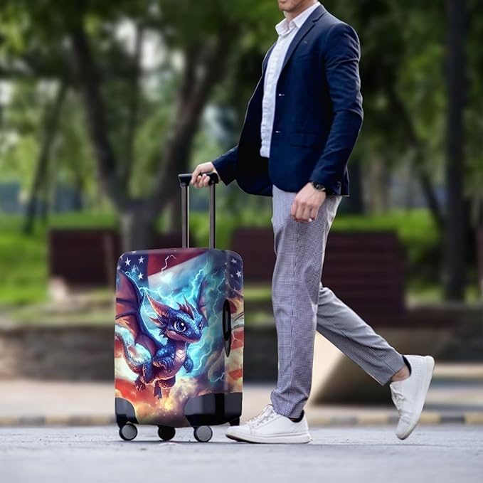 Dragon Suitcase Cover for Luggage Stretchable Washable Spandex Travel Luggage Protector Cover Anti-Scratch Zip Travel Essential for Suitcase American Flag Baggage Case, 18-32''
