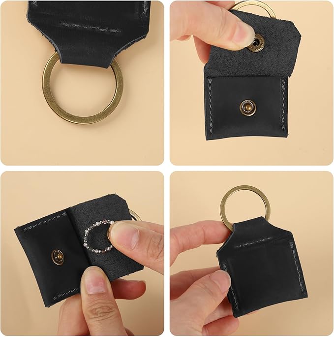 Jack&Chris Genuine Leather SD Card Holder Keychain, Anti-Shock Anti-Dust SD Card Case, Portable Camera Accessories for SD CF CFexpress Micro SD Nano SIM and Micro SIM Cards, Black 2 Packs