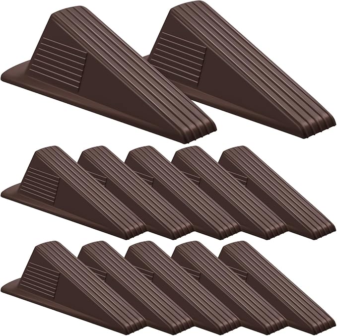 Frienda 12 Pcs Jumbo Door Stoppers Heavy Duty Door Stopper Tall up to 2inch Tall Wedge TPR Large Wedge Stackable Big Rubber Doorstop for Hotel Carpet Hardwood Concrete and Tile (Coffee)