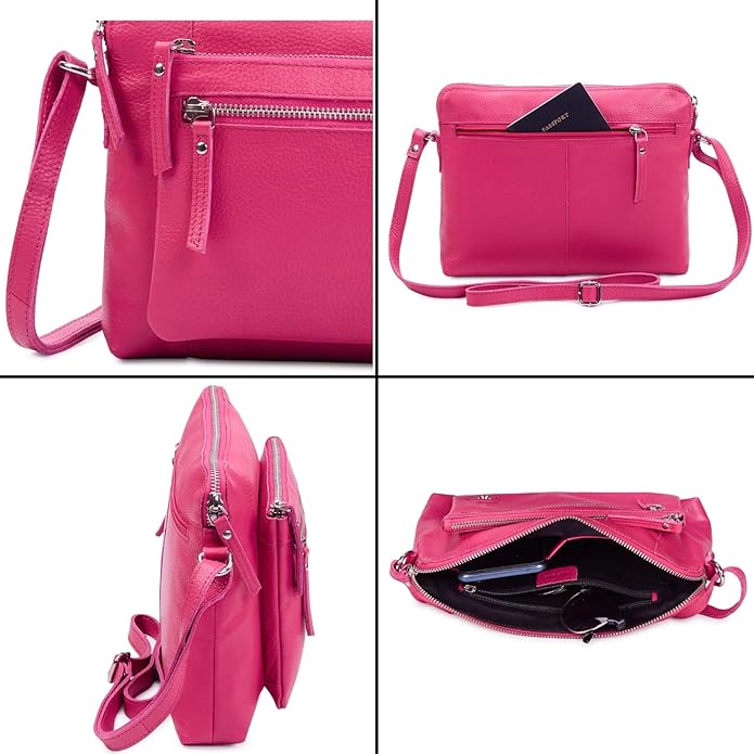 Wise Owl Accessories Small Soft Pebbled Real Leather Crossbody Handbags Purses Sling Crossover Shoulder Bag