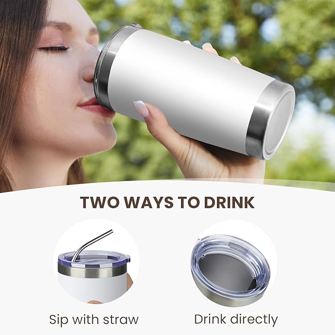 MEWAY 20oz Tumbler Cup Double Wall Vacuum Insulated Travel Mug Bulk, Stainless Steel Tumblers with Lid and Straw, Durable Powder Coated Coffee Cups for Cold & Hot Drinks (White, 1)
