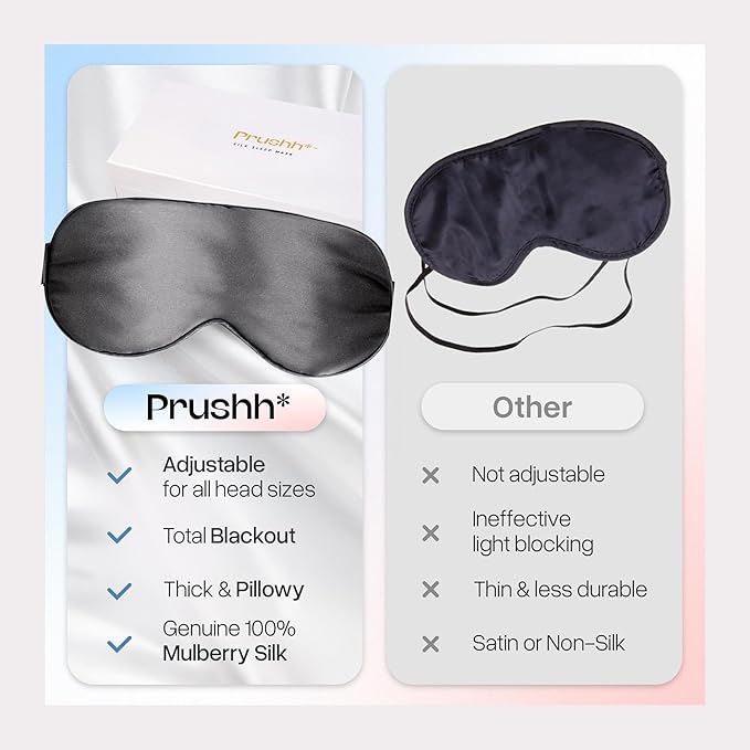 Silk Sleep Mask - Luxurious 100% Pure Mulberry Silk Eye Mask for Restful Sleep and Travel, Hypoallergenic, Cooling, Total Blackout, Adjustable for Women & Men (Charcoal Grey)