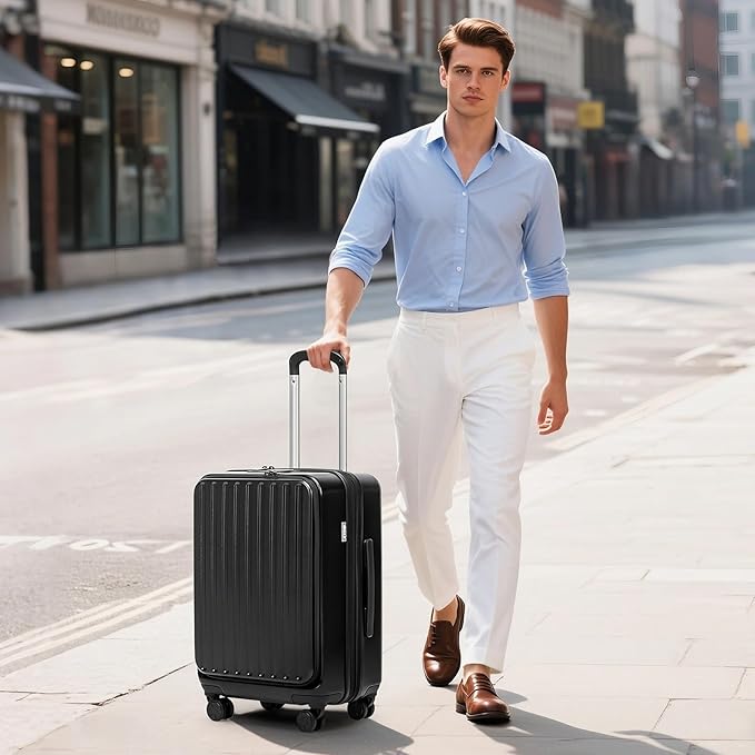 KYME 22-Inch Hardside Suitcase - Small Luggage, 100% PC Hard Shell with Laptop Compartment, TSA Lock, Double Wheels for Men & Women, Black