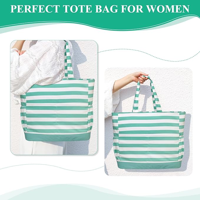 VASCHY Beach Bag for Women, Large Waterproof Sandproof Fold-able Packable Pool Tote Bag w Zipper/Pockets