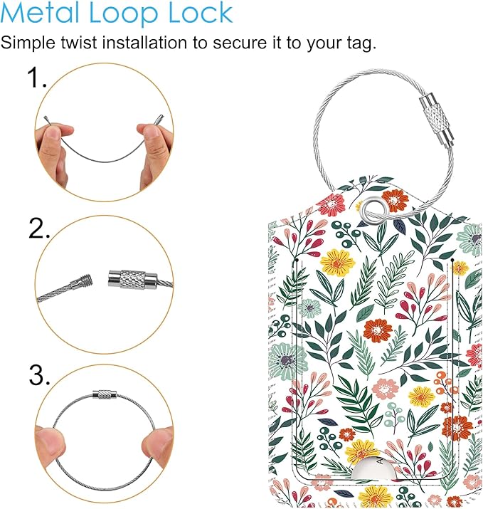 Fintie Luggage Tags, Privacy Cover ID Label with Stainless Steel Loop and Address Card for Travel Bag Suitcase, Spring (2 Piece)