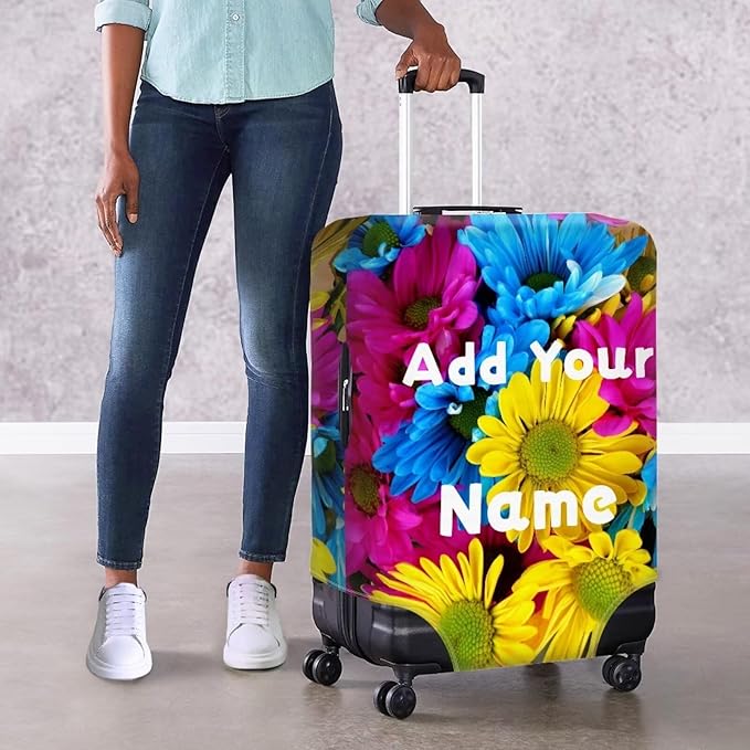 Customized Luggage Cover for Suitcase Personalized Name Suitcase Cover Fit 18-21 Inch Flower Luggage Covers Zip Closure Suitcase Cover Protector for Travel Business Anti-Scratch Baggage Cover
