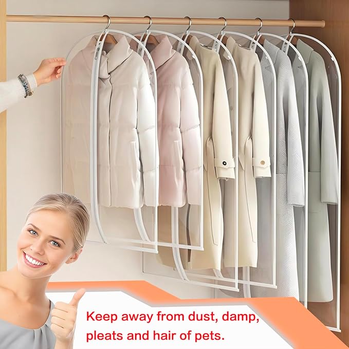 Garment Bags for Hanging Clothes (Set of 12) Suit Bags for Closet Storage Clothes Storage Bag Plastic Bag with Zipper for Suit, Sweaters Travel Laundry Wardrobe Closet Garment Dust Cover Bags