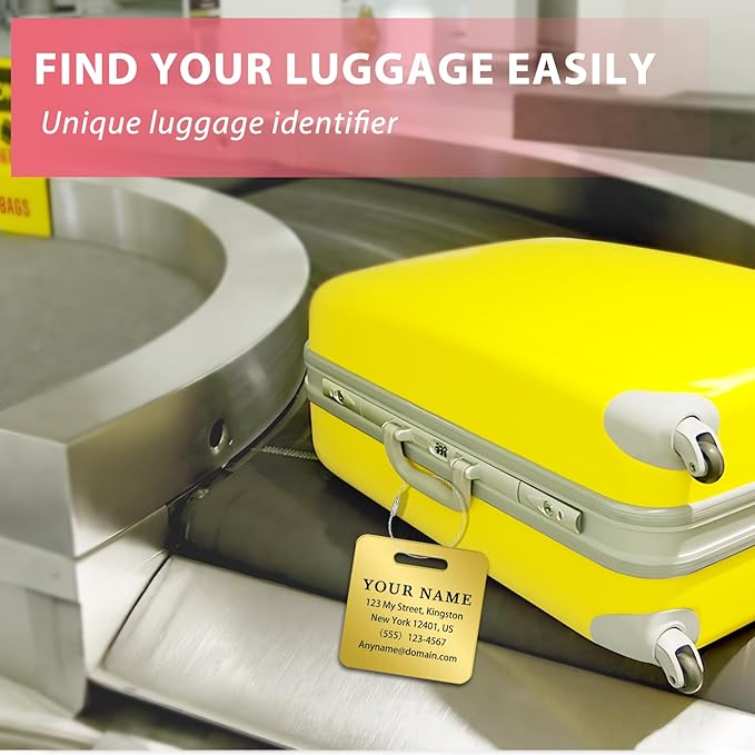 Personalized Luggage Tags for Suitcases (2/4/6/8 Pack) - Custom Engraved Metal Travel Tag, Customizable Pattern/Name/Text for Bags Backpacks Suitcases