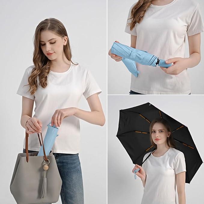 BAODINI Small UV Protection Travel Umbrella Compact for Rain and Sun UPF 50+ 41 inch Portable Umbrella for Women and Men