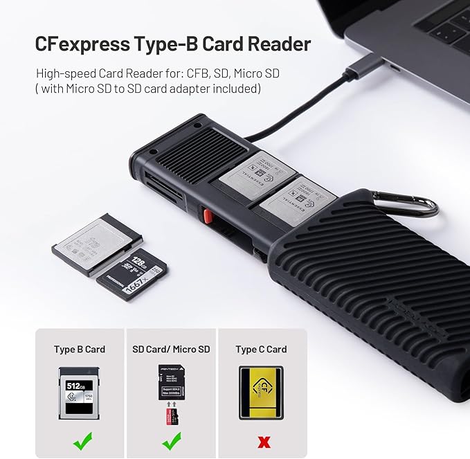 PGYTECH Createmate CFexpress Type B Card Reader Case USB 3.2 Gen 2 10Gbps SD Card Reader for Photographers(CFexpress-B, Black)