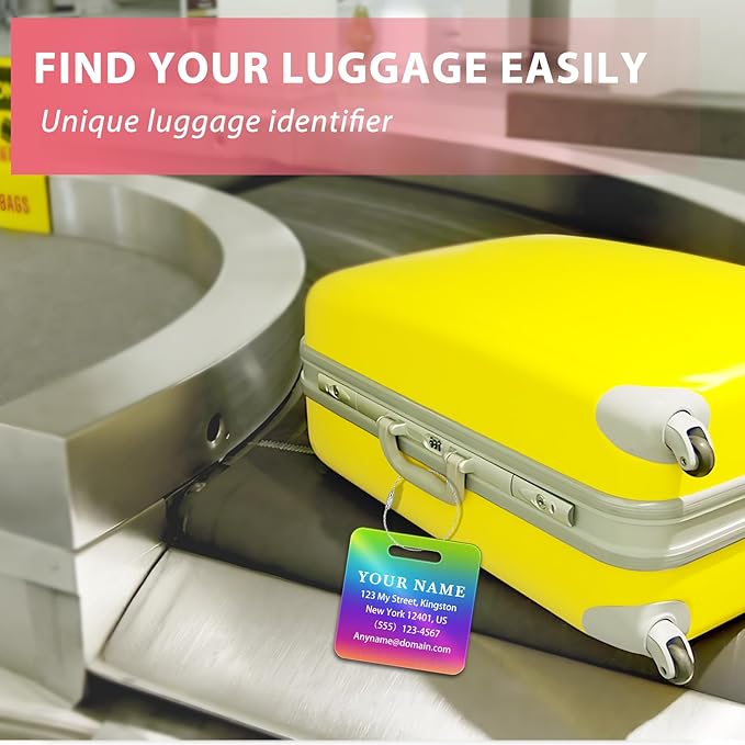 Personalized Luggage Tags for Suitcases (2/4/6/8 Pack) - Custom Engraved Metal Travel Tag, Customizable Pattern/Name/Text for Bags Backpacks Suitcases