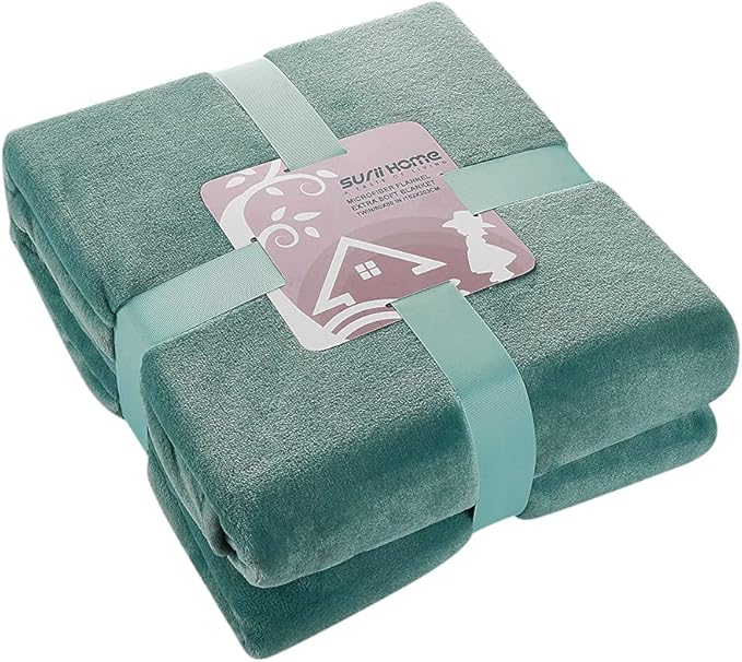 Surii Home Luxury Microfiber Flannel Blanket, Super Soft, Warm, Cozy, Fluffy, and Breathable, Perfect Throws for Bed, Couch, Sofa, for All Season Use. 350GSM Twin Size 60x80 Inches(Turquoise Blue)