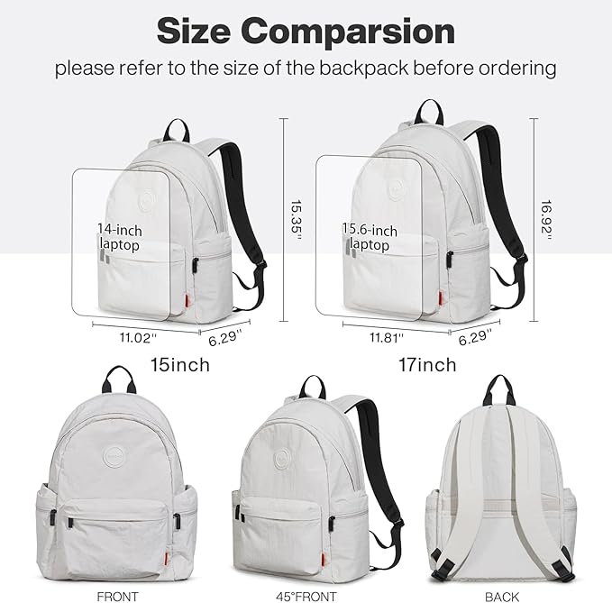 mixi Outdoor Lightweight Backpack Casual Carry On Laptop Backpack Travel Bookbag for Women Men, Water Resistant Durable Small Hiking Bag for Camping Weekender Sports College Work, 15 Inch, Light Gray
