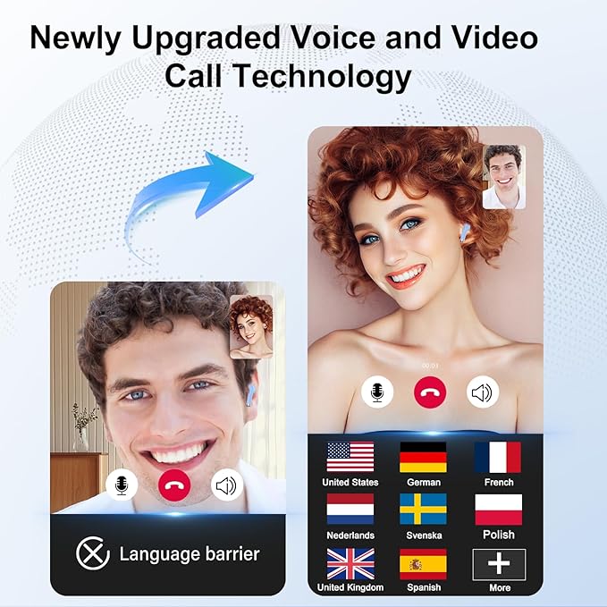 AI Translation Earbuds Real Time with Audio and Video Calls, 3-in-1 Language Translator Earbuds,164 Languages, 7 Translation Modes, 32H Buletooth 5.3 Headphones with Translating Device Blue