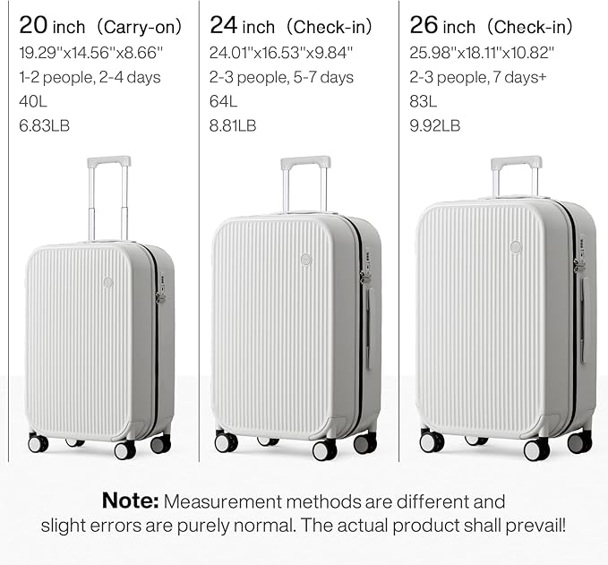 mixi 26 Inch Large Checked Luggage PC Hardshell Suitcases with Wheels for Travel Woman Men, Smoke White