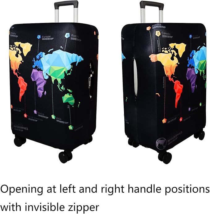WUJIAONIAO Travel Luggage Cover Baggage Suitcase Cover Protector Skins 18-32 Inch (map, S (for 18-20 inch luggage))
