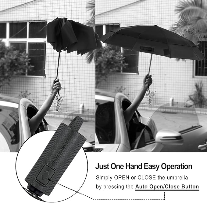 LANBRELLA Compact Reverse Folding Umbrella Auto Windproof Travel Umbrella