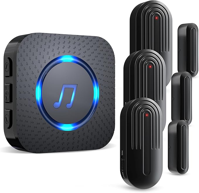 SanJie Door Sensor Chime for Door Opens, Door Entry Chime for Business/Home/Office/Store,600 FT Range,55 Chimes 5 Adjustable Volume Door Ringer Alert Alarm 1 Receivers +3 Sensors