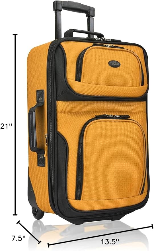 U.S. Traveler Lightweight Rolling 20" Carry On Luggage Softside Suitcase, Orange, 2 Wheel Single