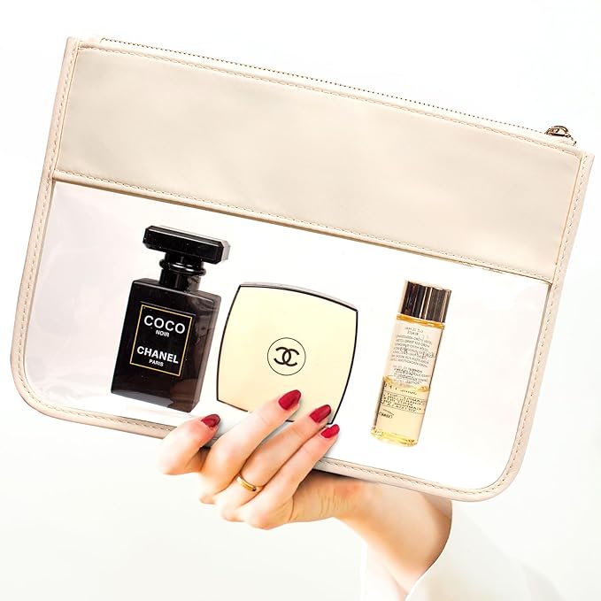 LETGO Clear Makeup Bag Pouch for Travel with Zipper,Clear Cosmetic Bag for Women Waterproof Snacks Bag Stadium Purse Toiletry Bag Bogg Bag Accessories (0-Beige)