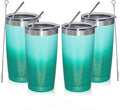 MEWAY 20oz Tumbler 4 Pack Double Wall Vacuum Insulated Travel Glitter Mug Bulk, Stainless Steel Tumblers with Lid and Straw, Powder Coated Coffee Cups for Woman(Gradient Green,Set of 4)