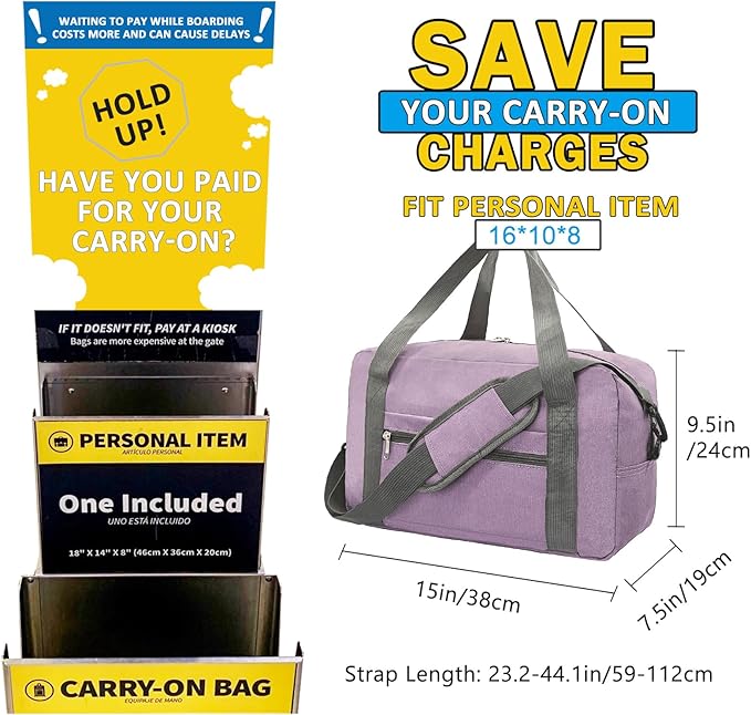 15 Inch Small Carry On Bags for Airplanes Spirit Airlines Personal Item Bag Underseat Foldable Travel Duffle Gym Bags for Women Men(20L,Purple)