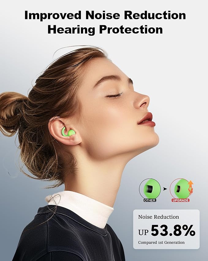 Ear Plugs for Sleeping - Noise Reduction Soft Silicone Earplugs, 2 Pairs Reusable Hearing Protection Earplugs for Noise Sensitivity, Sleep,Travel,Sound Reduction Noise Cancelling - Green