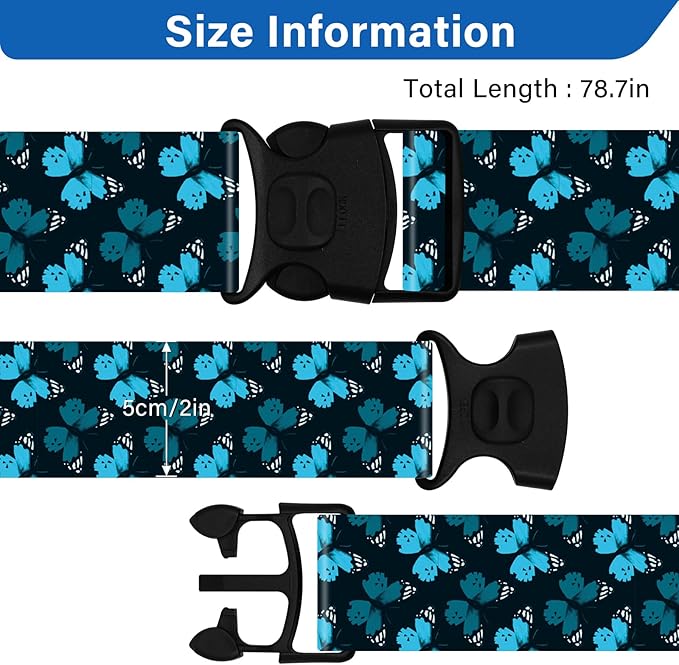 2 Pack Luggage Straps for Suitcases, Adjustable Travel Belt with Double Lock and Quick Release Buckle, Heavy Duty Nylon Bag Packing Strap, Unique Identifiers Travel Accessories-Blue Butterfly
