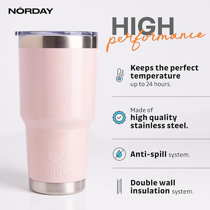NORDAY | Tumbler with Lid - 30oz - Blush Glitter Insulated Tumbler - Stainless Steel Tumblers - Double Wall Insulated Travel Coffee Mug for Car Cup Holder - Keeps Temperature for 24hr - Anti Spill Lid