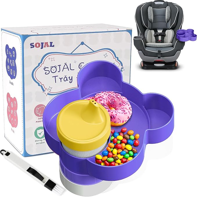 BlueOrigin Car Seat Snack Tray - Travel Tray for Kids Car Seat, Stroller, Booster and Anywhere with a Cup Holder, Toddler Road Trip Essentials Food Plate for Snacks, Toys, Entertainment (Purple)