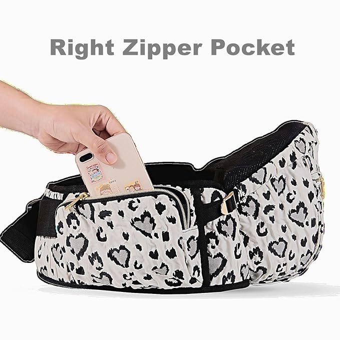 Sunveno Hip Baby Carrier with Seat,Ergonomic Baby Hip Carrier,Front-Facing Baby Holder,Anti-Slip Seat Surface,Wide and Adjustable Waistband,Multiple Pockets,Newborn to Toddler up to 45lbs,Leopard