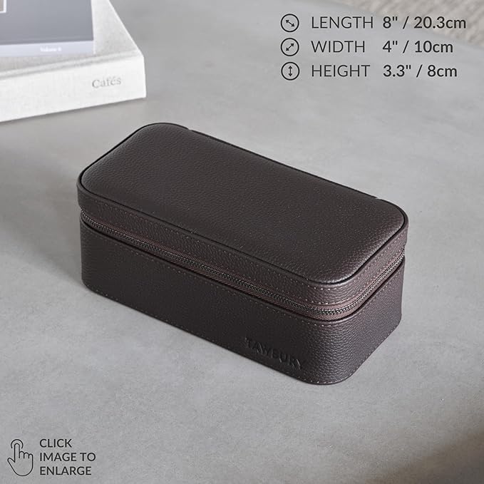 TAWBURY 3 Watch Case Top-Grain Genuine Leather Travel Case Roll for Men - Brown