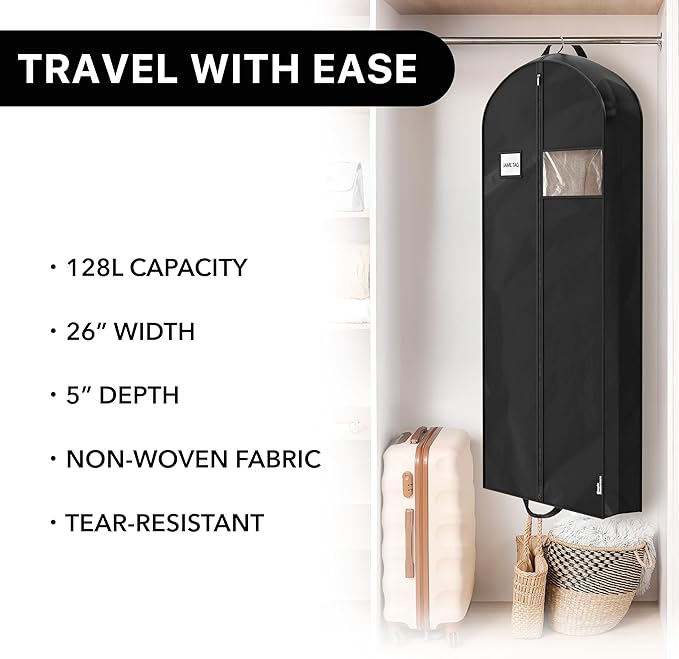 Simple Houseware 60-Inch Travel Garment Bag, Non-Woven, Black, 3 Pack