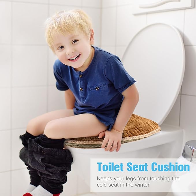 Riakrum 4 Pcs Toilet Seat Covers Pads for Bathroom Comfortable Toilet Seat Cushion Cover Soft Thicker Warmer Washable Pad with Zipper Home Reusable(Elegant,Blue, Gray, Brown, Red)