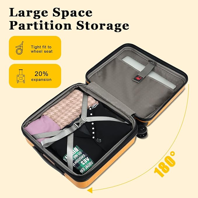 16 Inch Carry On Luggage Airline Approved, Expandable Lightweight ABS+PC Hard Shell Suitcases with 360° Spinner Wheels, TSA Lock, YKK Zippers (Orange, 1 PC)