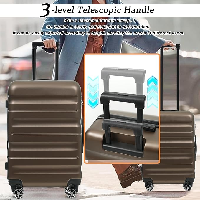 Merax Luggage Set 6 Piece, Hardshell ABS Suitcases with 8 Silent Spinner Wheels, Durable and Lightweight Travel Luggage for Family Trips, Brown